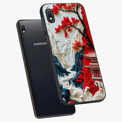 Whispers Of Sakura Waves Glass Case displayed in angled mockup highlighting flowing sakura design with soft floral aesthetic.
