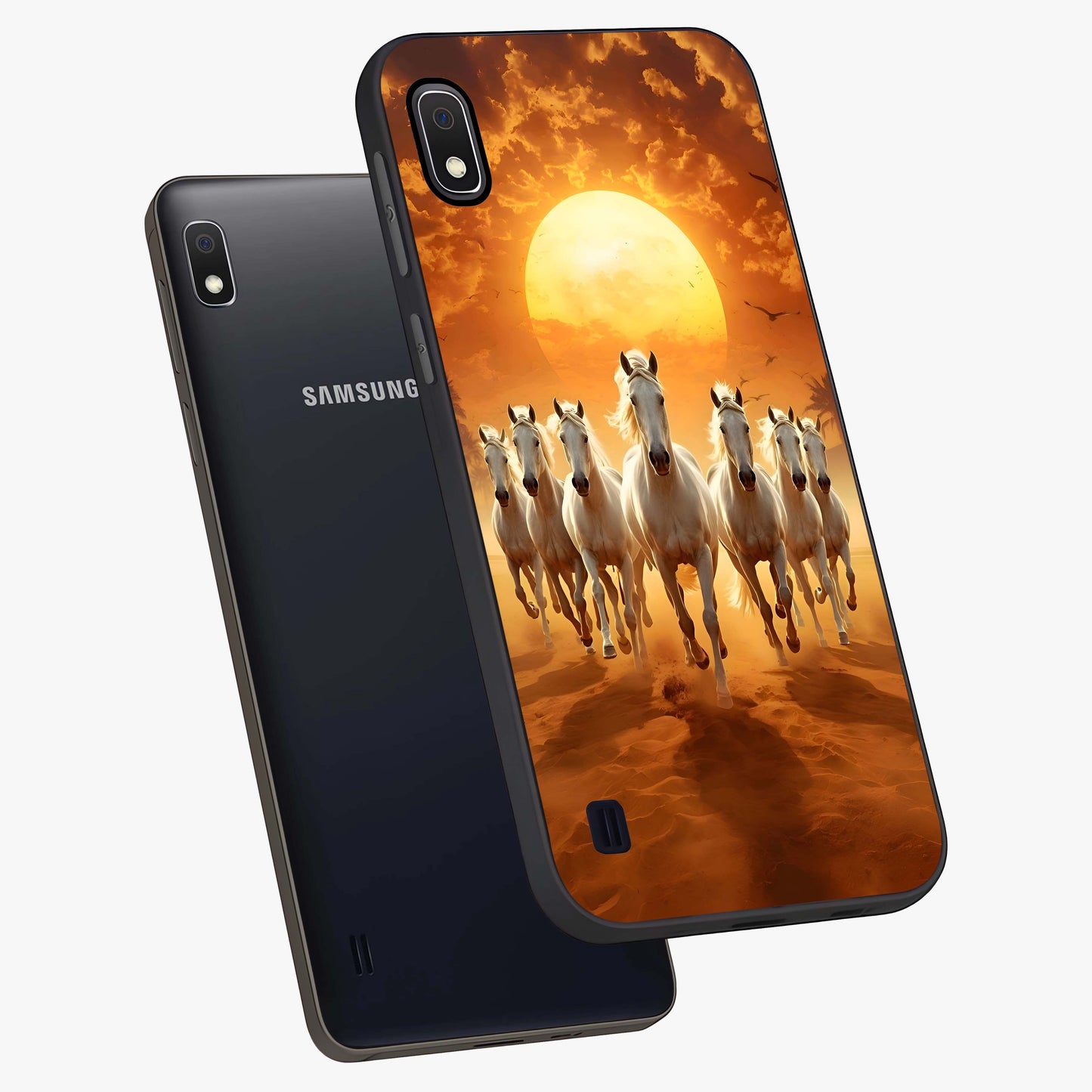 Wild Sunset Majesty Glass Case displayed in angled mockup highlighting vibrant sunset sky design with scenic aesthetic.