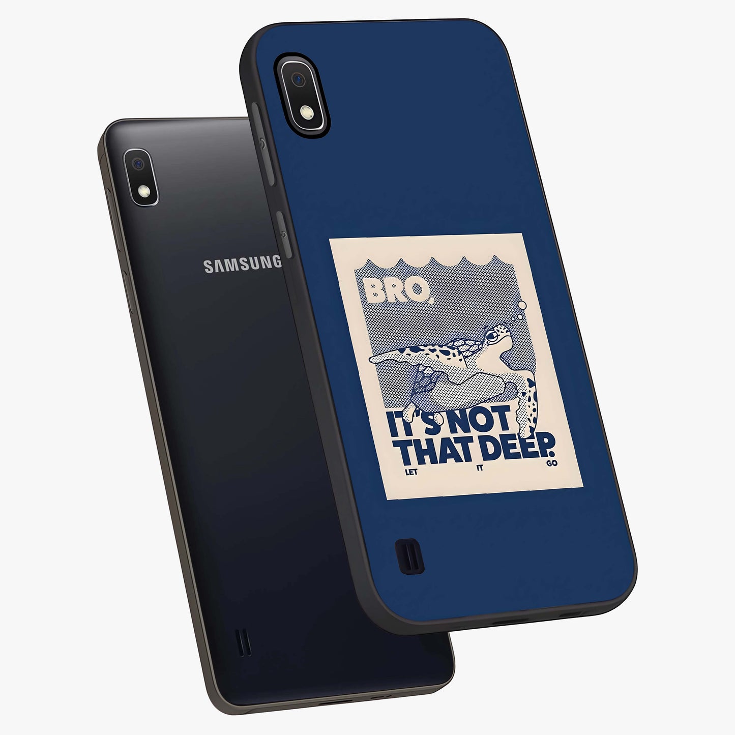 Worry Less Swim Glass Case displayed in angled mockup highlighting fun typography design with relaxed aesthetic style.