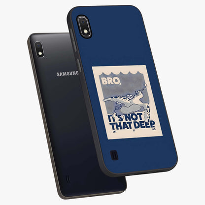 Worry Less Swim Glass Case displayed in angled mockup highlighting fun typography design with relaxed aesthetic style.