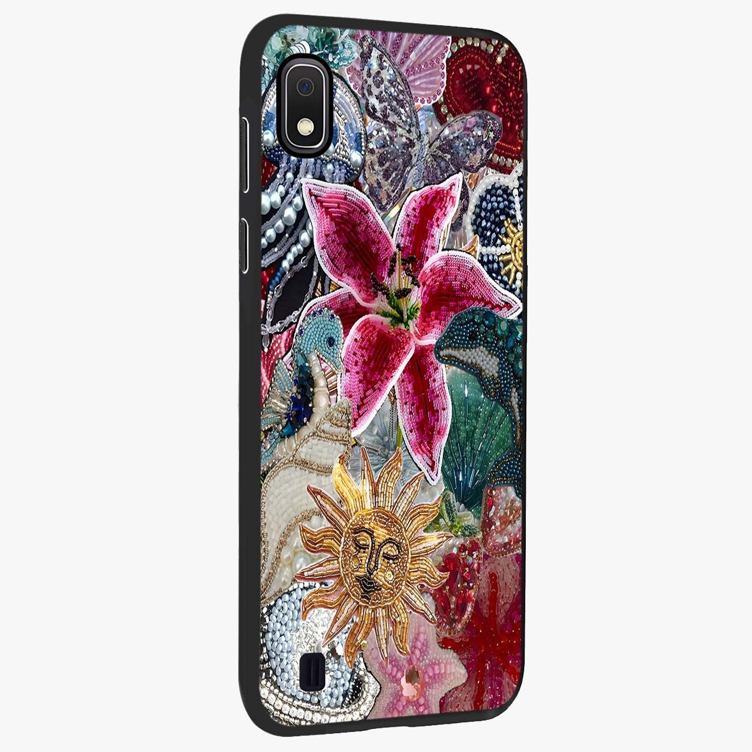 Beaded Garden Fantasy Glass Case upright view showcasing whimsical garden aesthetic with artistic bead details.