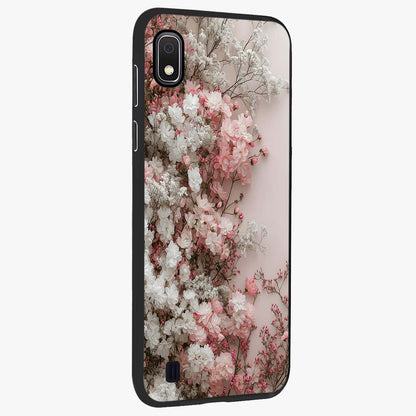 Blush Blossom Cloud Glass Case upright view showcasing calm floral cloud artwork with gentle dreamy theme.