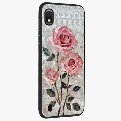 Blush Mosaic Bloom Glass Case upright view showcasing decorative floral mosaic artwork with stylish modern aesthetic.