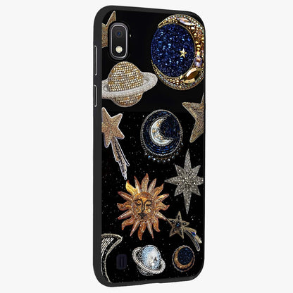 Celestial Gem Constellations Glass Case upright view showcasing cosmic constellation artwork with celestial aesthetic style.