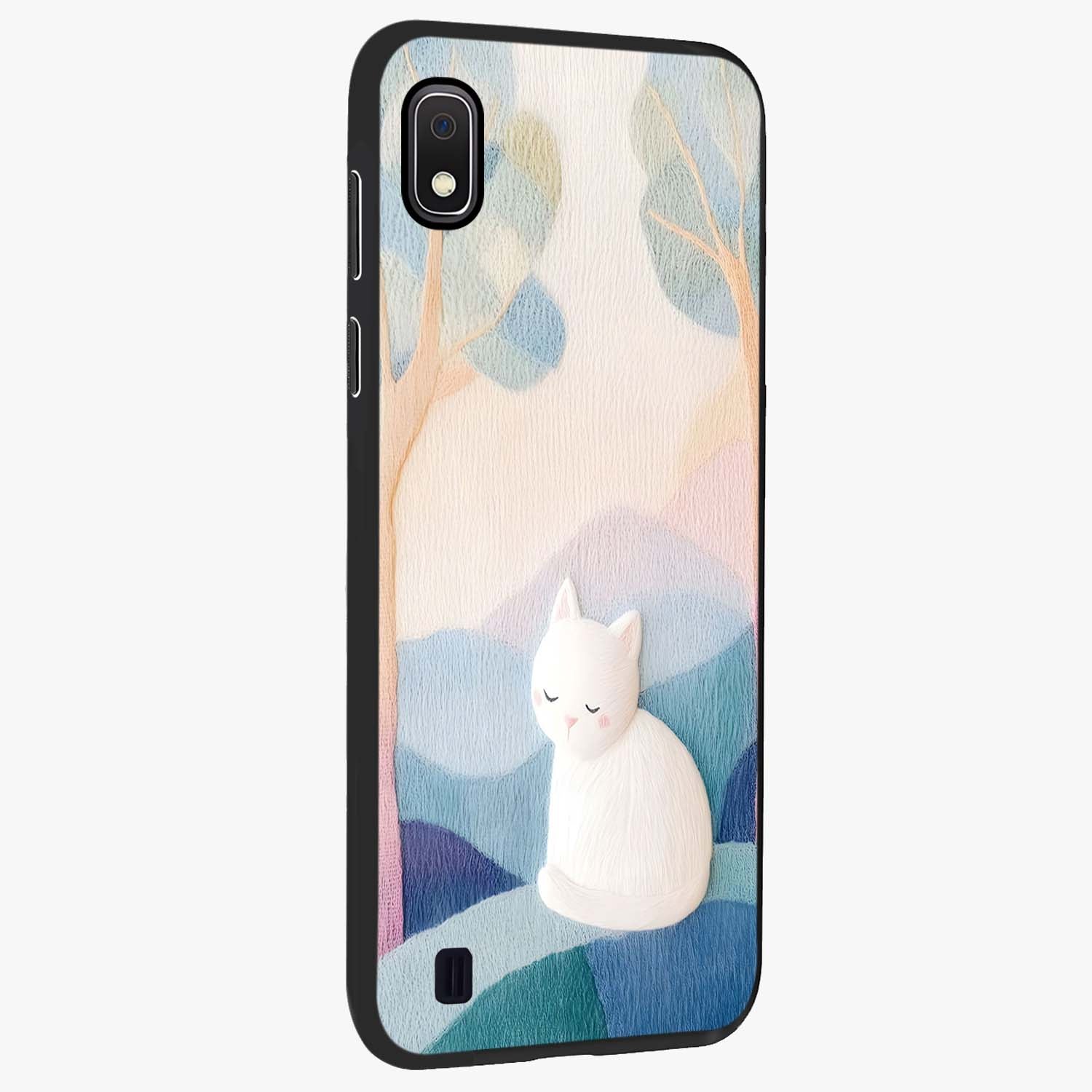 Cotton Dream Cat Glass Case upright view showcasing charming cat artwork with cozy dreamy theme.