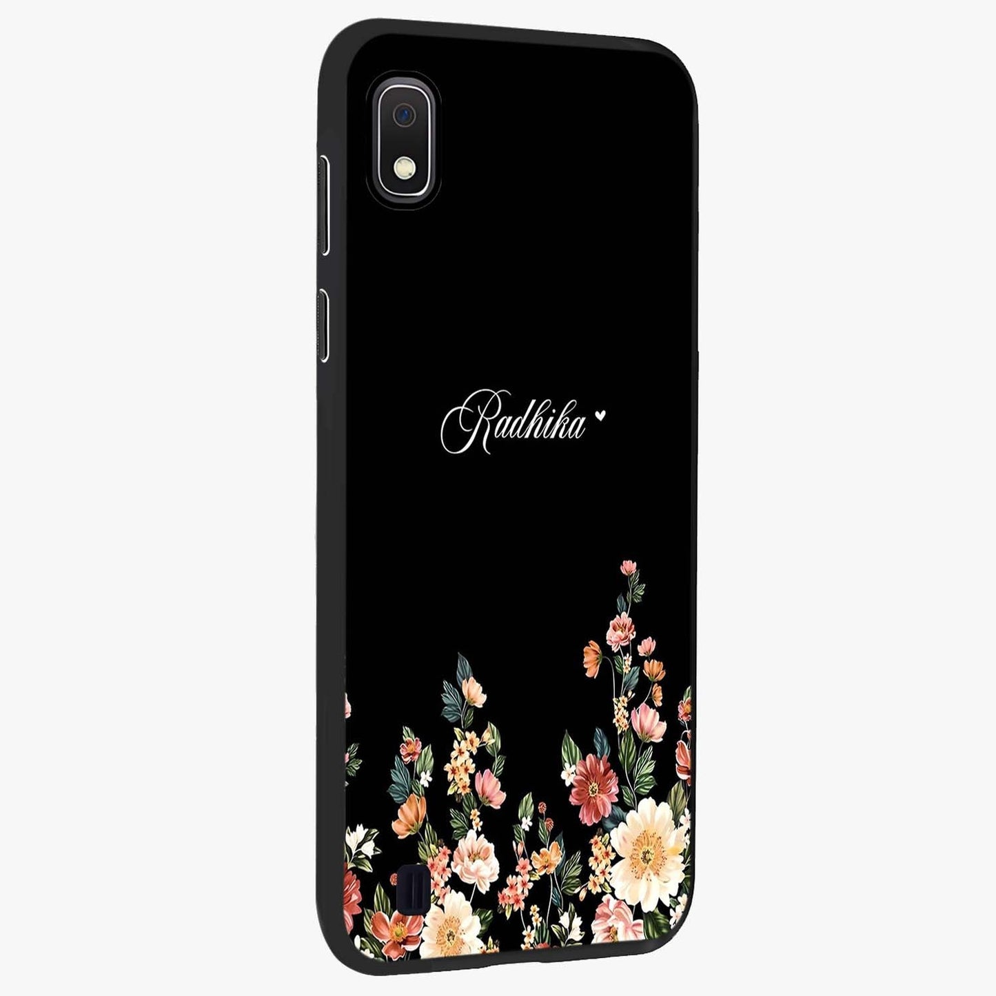 Floral Design With a Custom Personalized Name Glass Case upright view showcasing delicate floral artwork with personalized aesthetic style.
