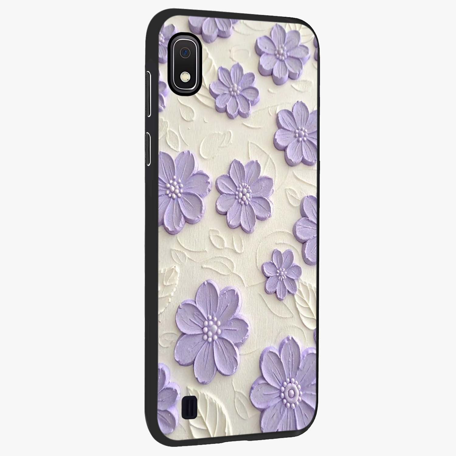Floral Wall Art With Purple Flowers Glass Case upright view showcasing elegant purple flower artwork with decorative floral theme.