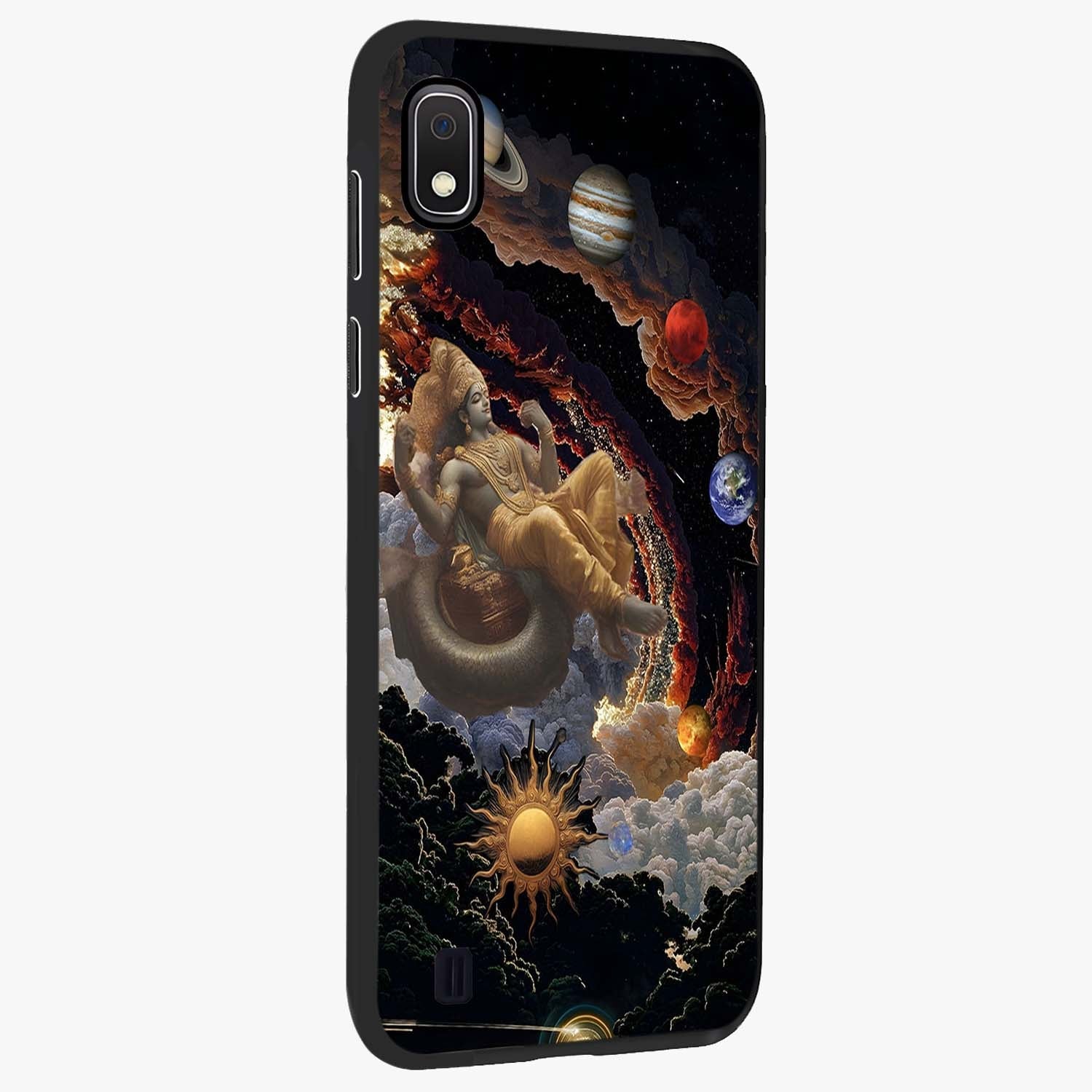 Galactic Divine God Glass Case upright view showcasing mystical divine artwork with dramatic cosmic theme.