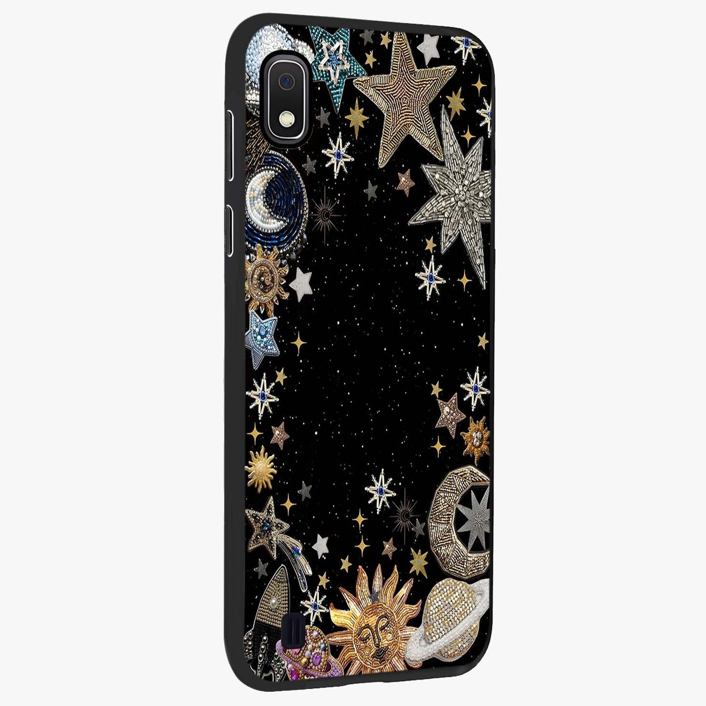 Galactic Jewel Stars Glass Case upright view showcasing glittering star jewel artwork with vibrant galaxy theme.