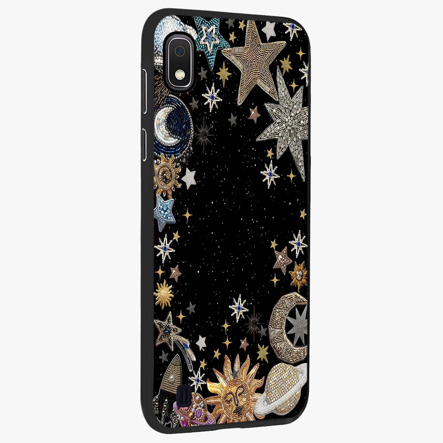 Galactic Jewel Stars Glass Case upright view showcasing glittering star jewel artwork with vibrant galaxy theme.