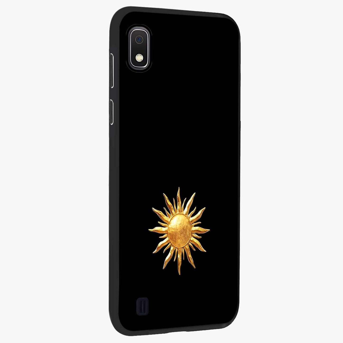 Golden Sun Minimalism Glass Case upright view showcasing haunting graveyard artwork with dramatic dark theme.
