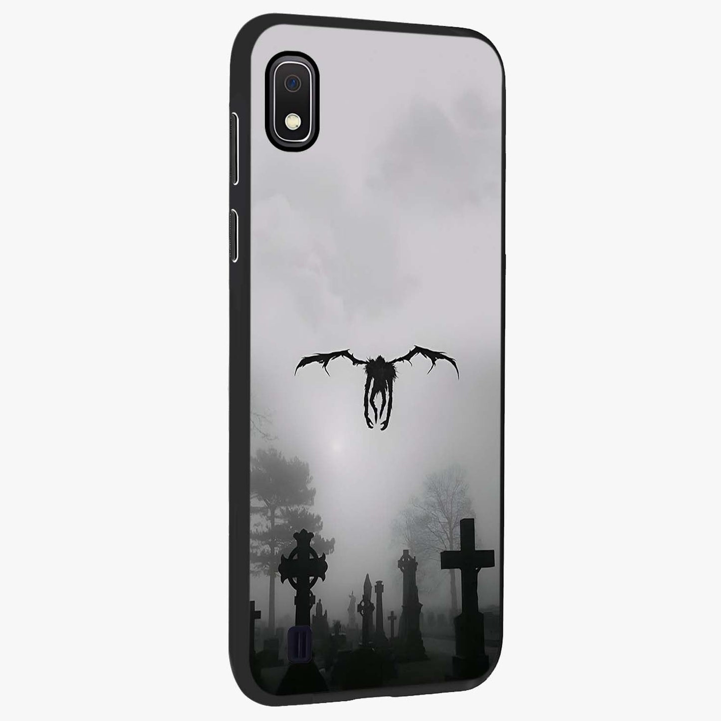 Graveyard Shadow Descent Glass Case upright view showcasing haunting graveyard artwork with dramatic dark theme.