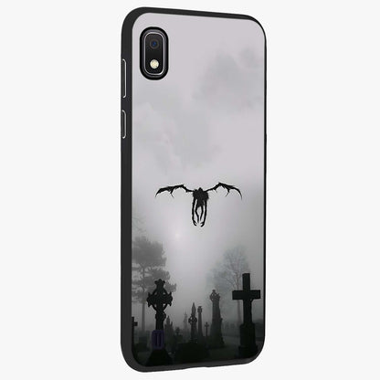 Graveyard Shadow Descent Glass Case upright view showcasing haunting graveyard artwork with dramatic dark theme.