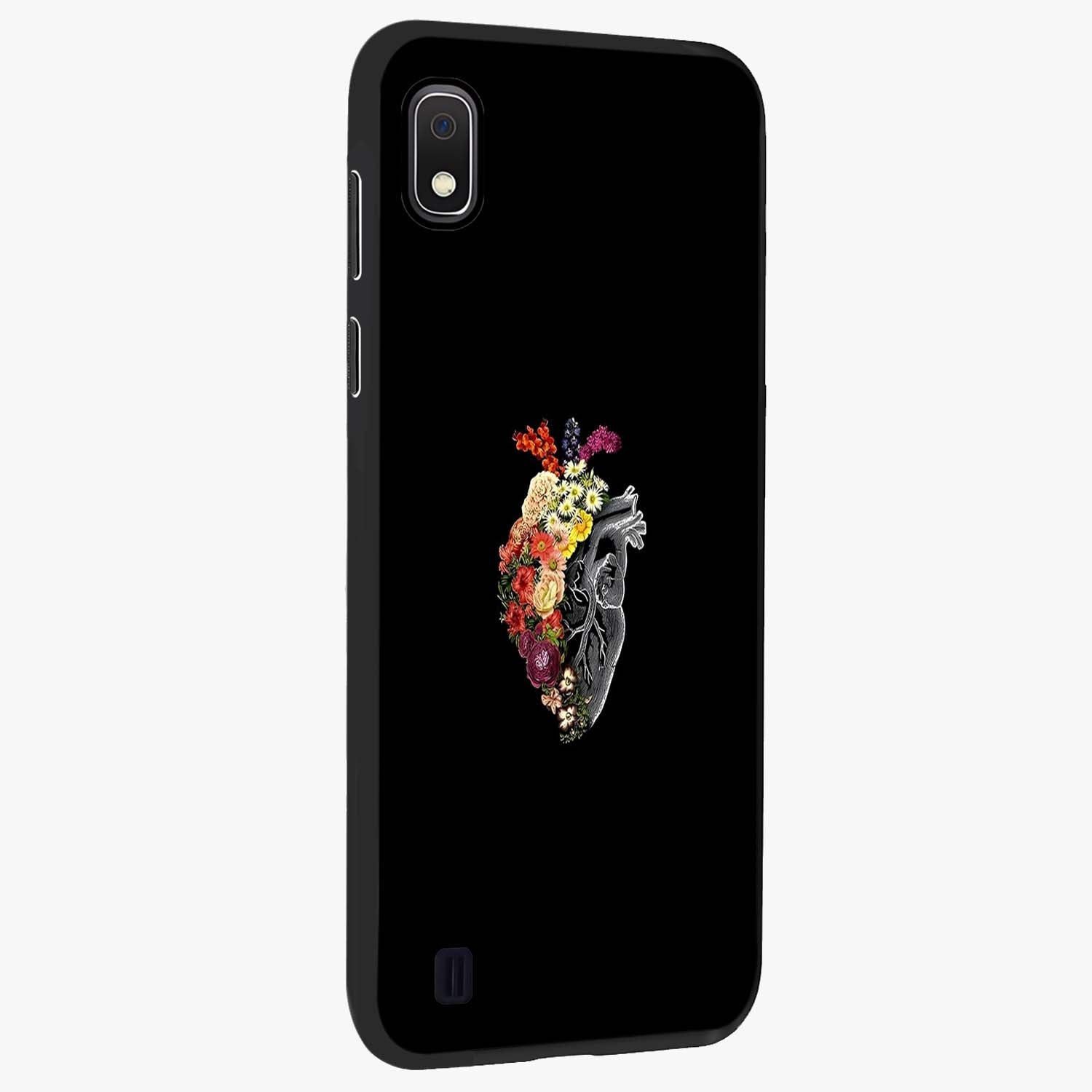 Heart With Flowers Glass Case upright view showcasing decorative heart and floral artwork with sweet romantic theme.