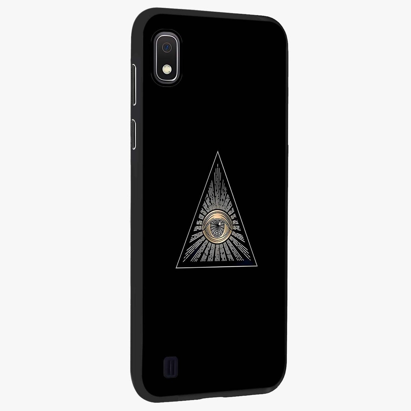 Illuminati Evil Glass Case upright view showcasing striking illuminati artwork with mysterious symbolic theme.