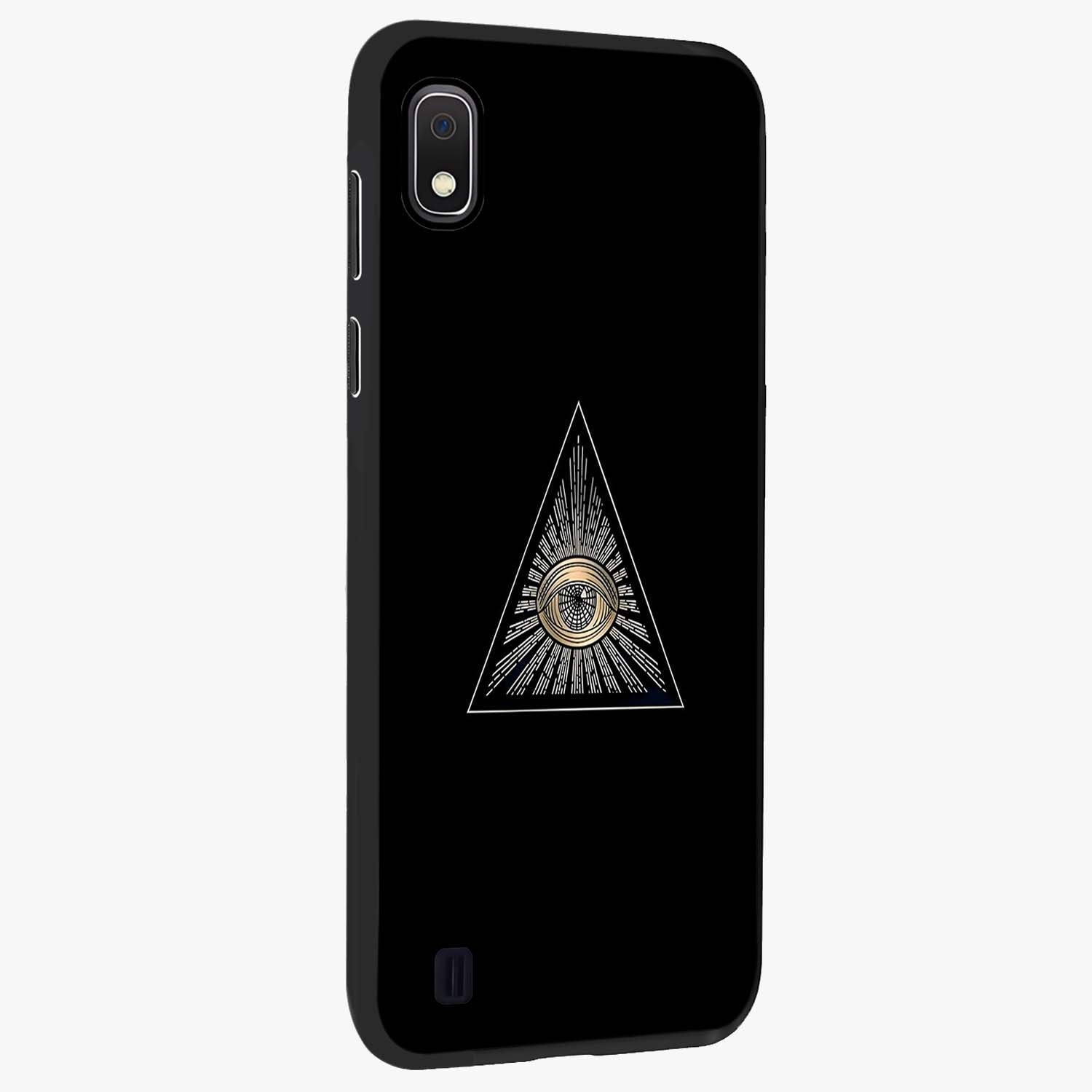 Illuminati Evil Glass Case upright view showcasing striking illuminati artwork with mysterious symbolic theme.