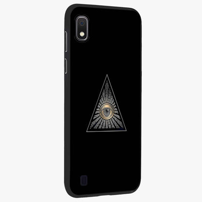 Illuminati Evil Glass Case upright view showcasing striking illuminati artwork with mysterious symbolic theme.