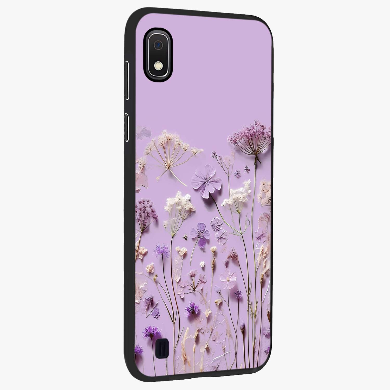 Lavender Blossom Dream Glass Case upright view showcasing delicate lavender blossom artwork with peaceful floral theme.