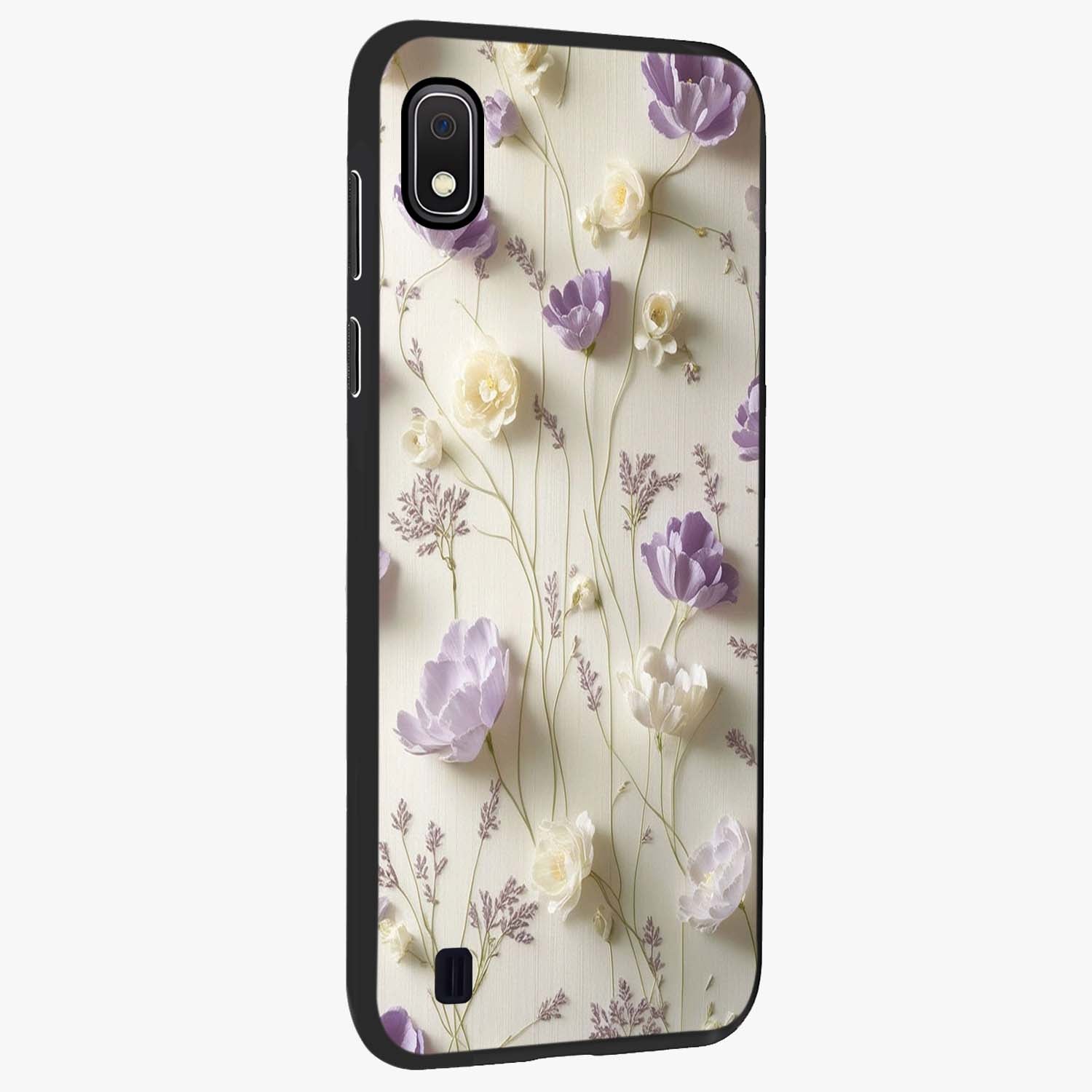 Lilac Breeze Harmony Glass Case upright view showcasing delicate lilac artwork with peaceful floral theme.
