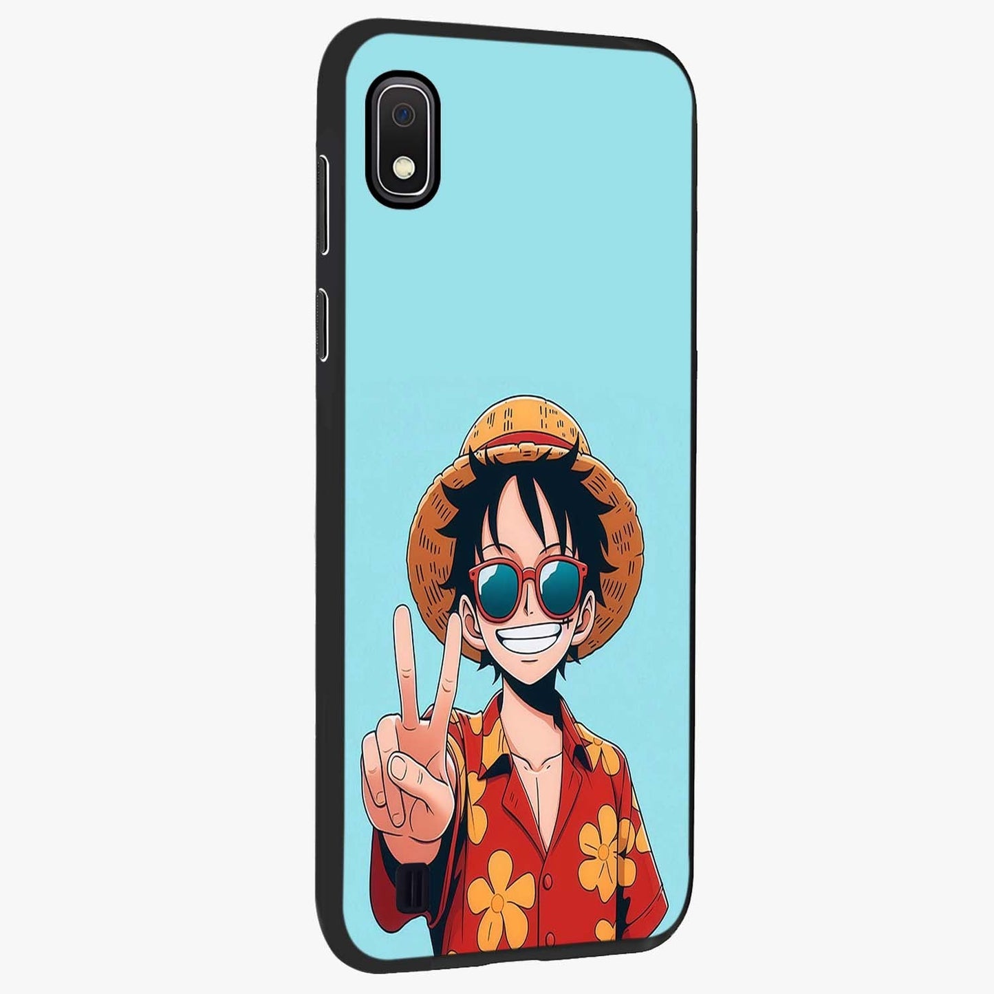 Luffy Summer Anime Vibe Glass Case upright view showcasing dynamic anime artwork with bright adventurous theme.