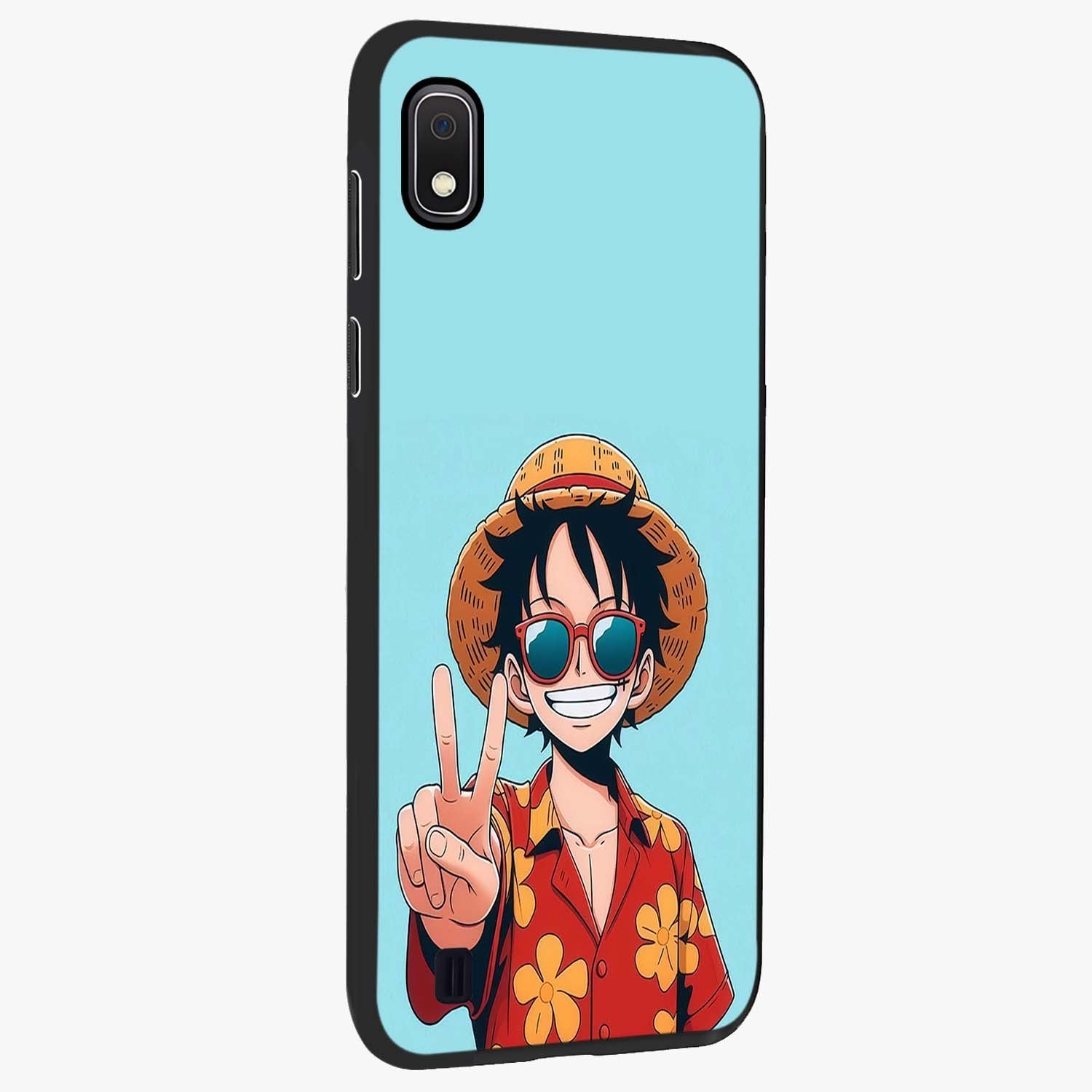 Luffy Summer Anime Vibe Glass Case upright view showcasing dynamic anime artwork with bright adventurous theme.
