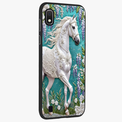 Majestic Floral Stallion Glass Case upright view showcasing dramatic horse artwork with decorative floral theme.