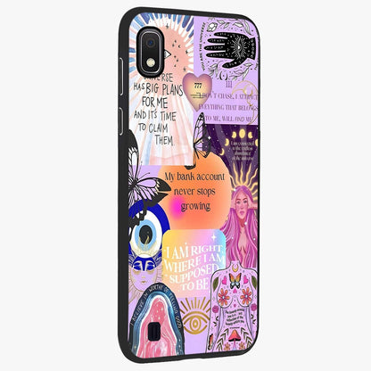 Manifestation Collage Glass Case upright view showcasing artistic manifestation themed artwork with creative style.