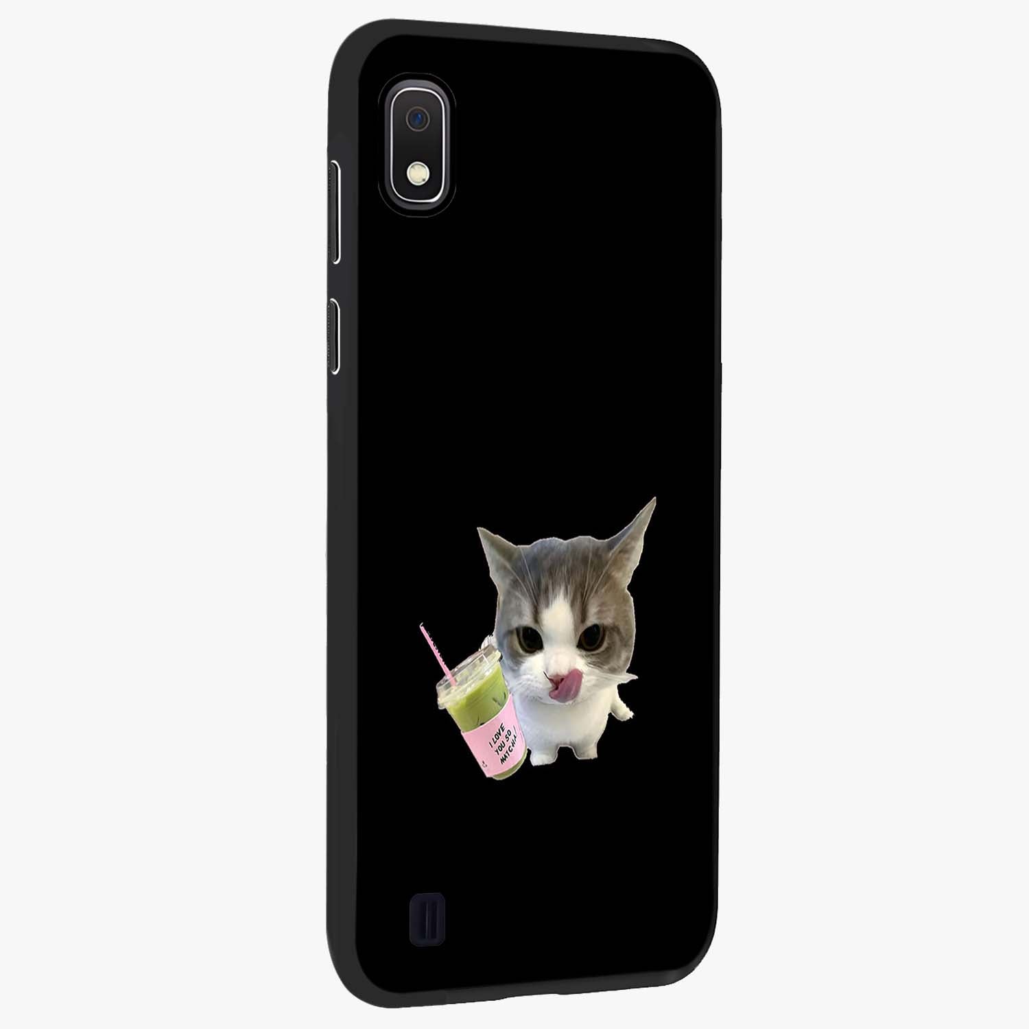Matcha Cat Style Glass Case upright view showcasing charming cat artwork with cozy aesthetic theme.