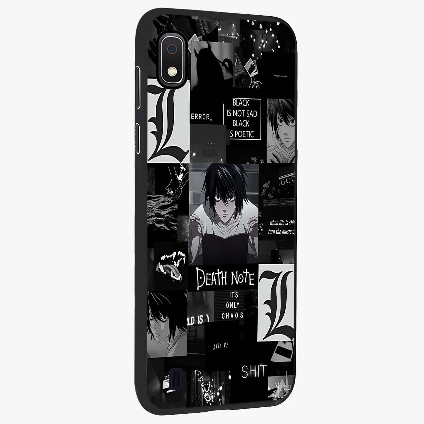 Midnight Chaos Mind Glass Case upright view showcasing expressive abstract artwork with bold dark theme.
