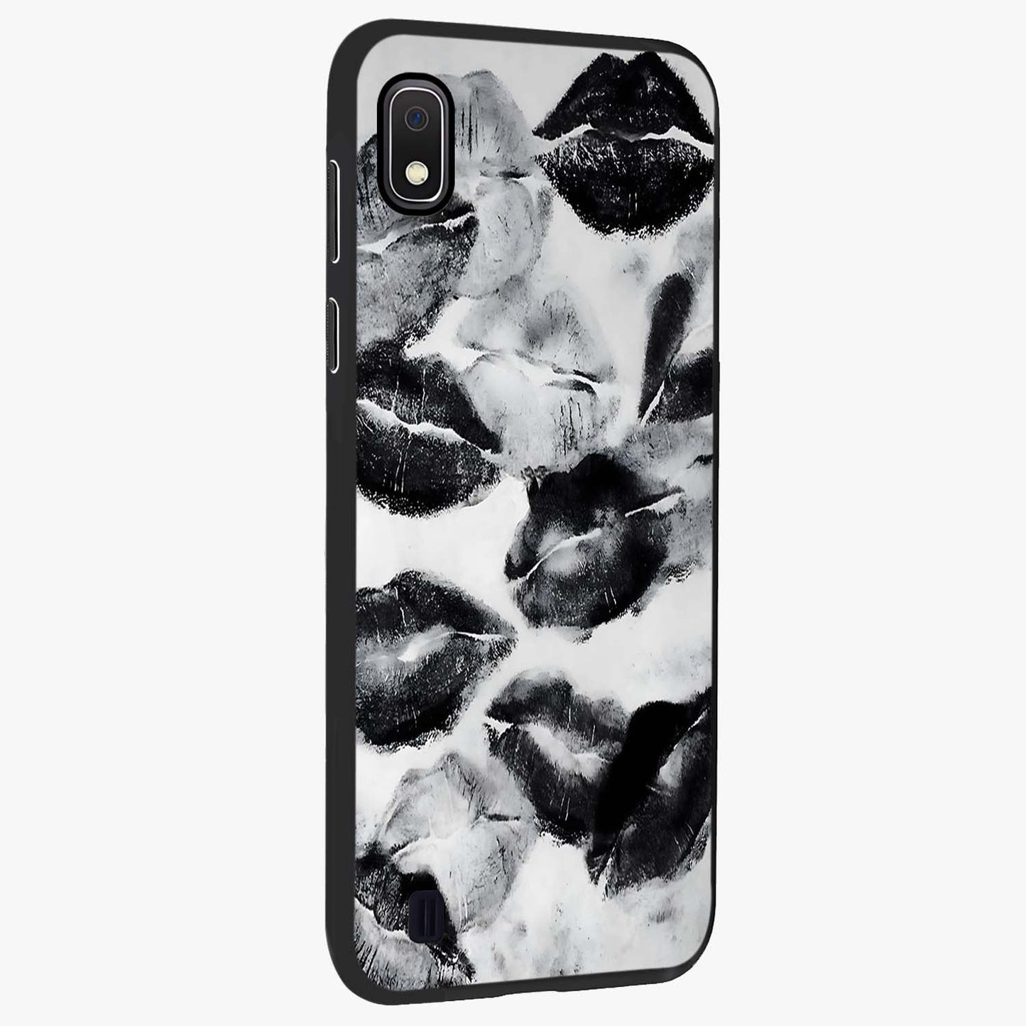 Midnight Kiss Marks Glass Case upright view showcasing stylish kiss mark artwork with trendy romantic theme.
