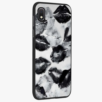 Midnight Kiss Marks Glass Case upright view showcasing stylish kiss mark artwork with trendy romantic theme.