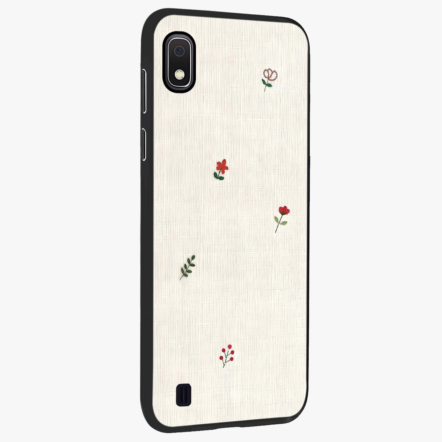 Minimalistic Blue With White Flower Pattern Glass Case upright view showcasing clean white flower artwork with calming blue theme.