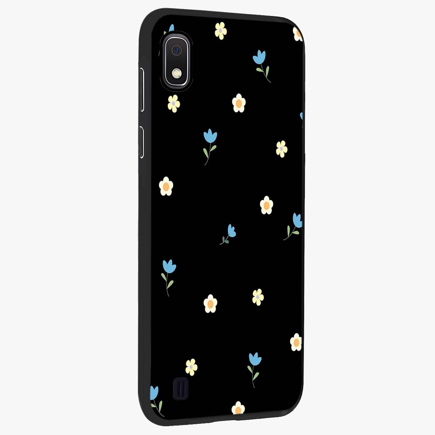 Minimal Petal Whispers Glass Case upright view showcasing elegant floral artwork with modern minimalist style.