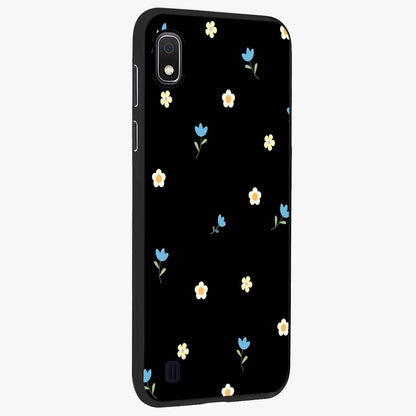 Minimal Petal Whispers Glass Case upright view showcasing elegant floral artwork with modern minimalist style.
