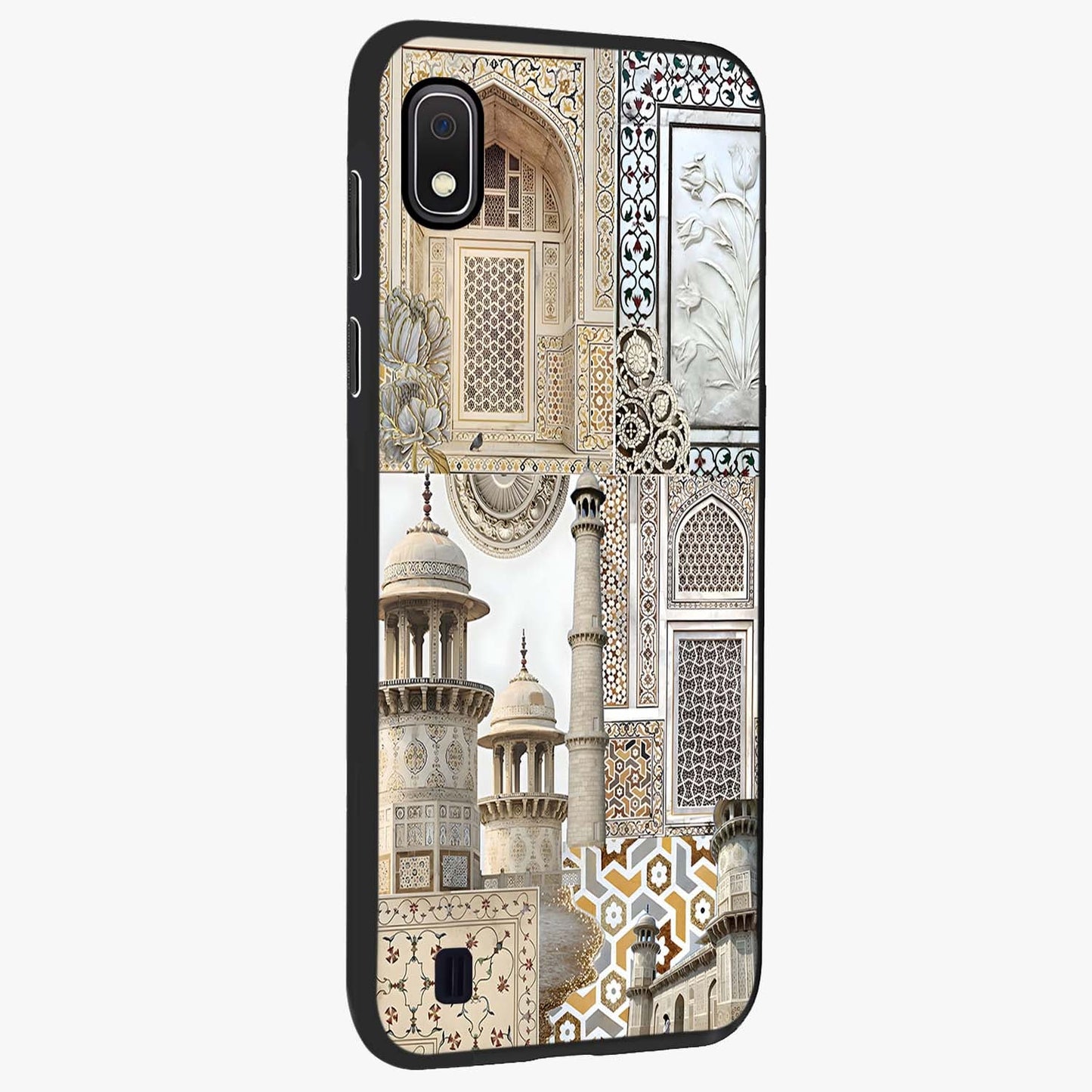 Mughal Marble Legacy Glass Case upright view showcasing ornate Mughal design with luxurious traditional theme.