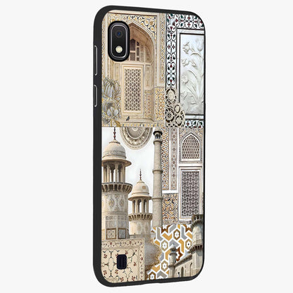 Mughal Marble Legacy Glass Case upright view showcasing ornate Mughal design with luxurious traditional theme.