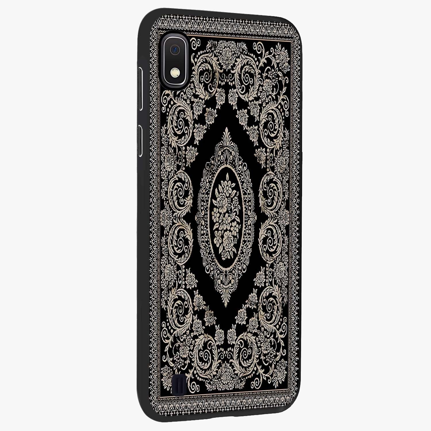 Noir Bloom Elegance Glass Case upright view showcasing graceful floral artwork with luxurious dark theme.