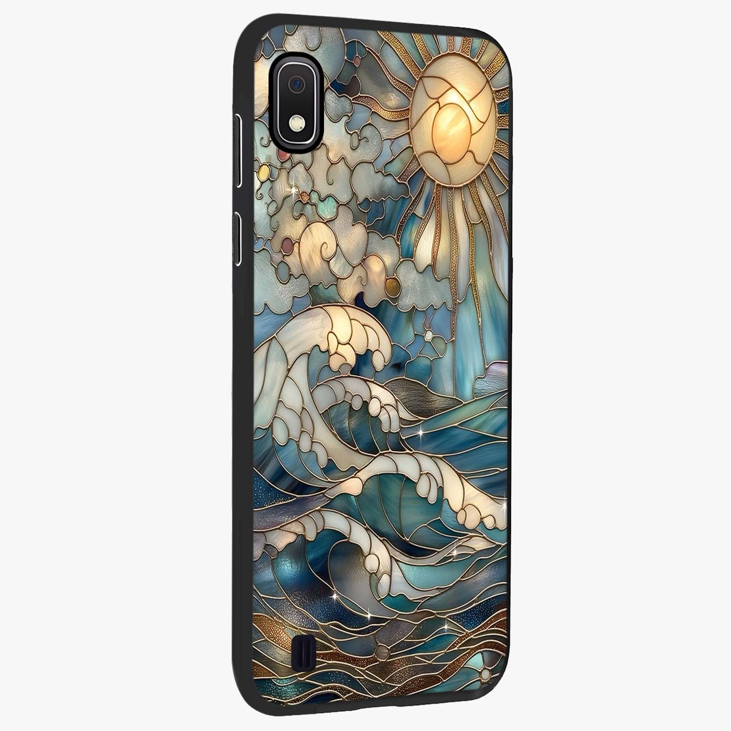Oceanic Stained Printed Glass Case upright view showcasing decorative ocean pattern artwork with vibrant marine theme.