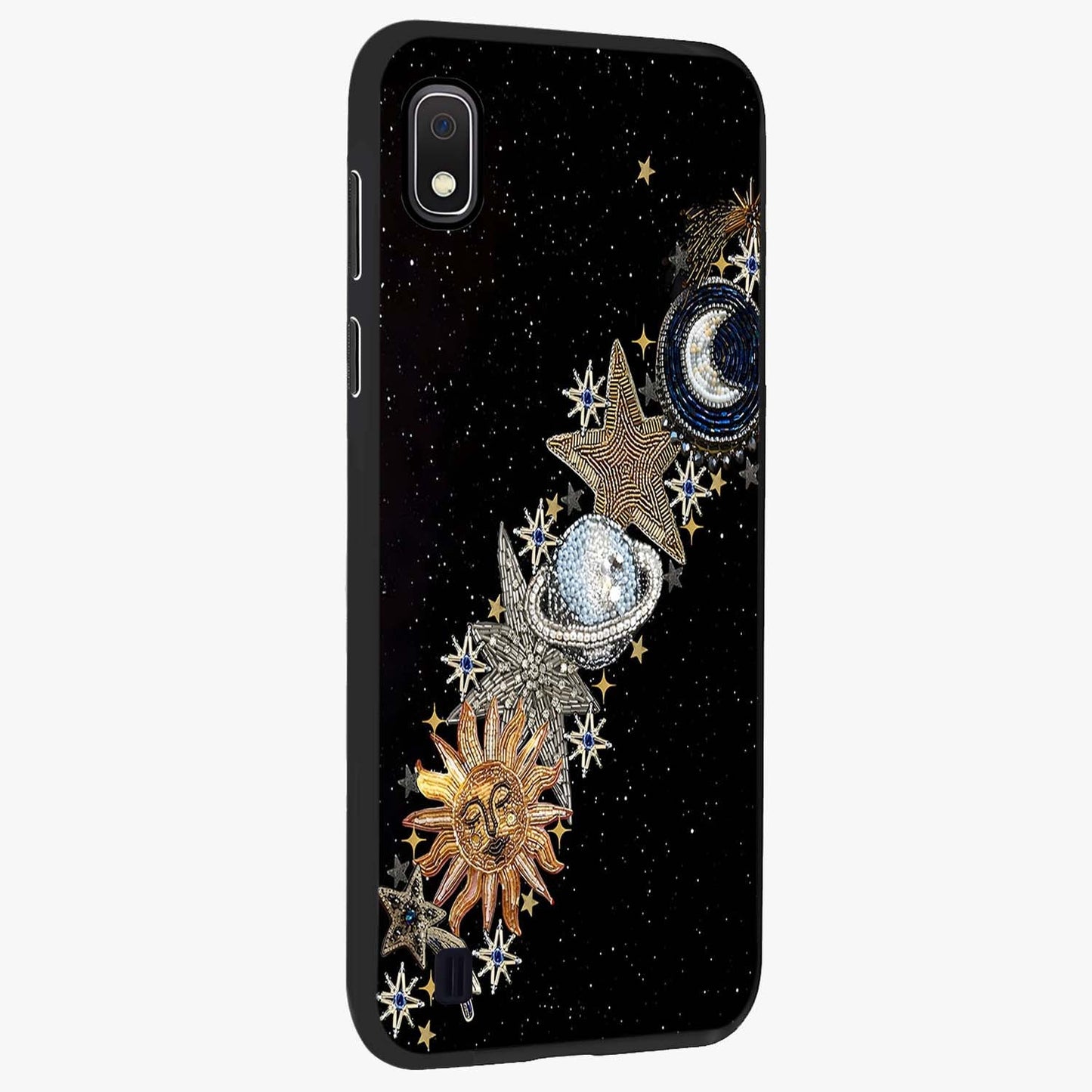 Pearls Universe Object Glass Case upright view showcasing decorative pearl themed artwork with cosmic elegance.