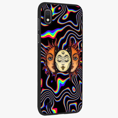 Psychedelic Sun Glass Case upright view showcasing trippy sun artwork with bold psychedelic theme.