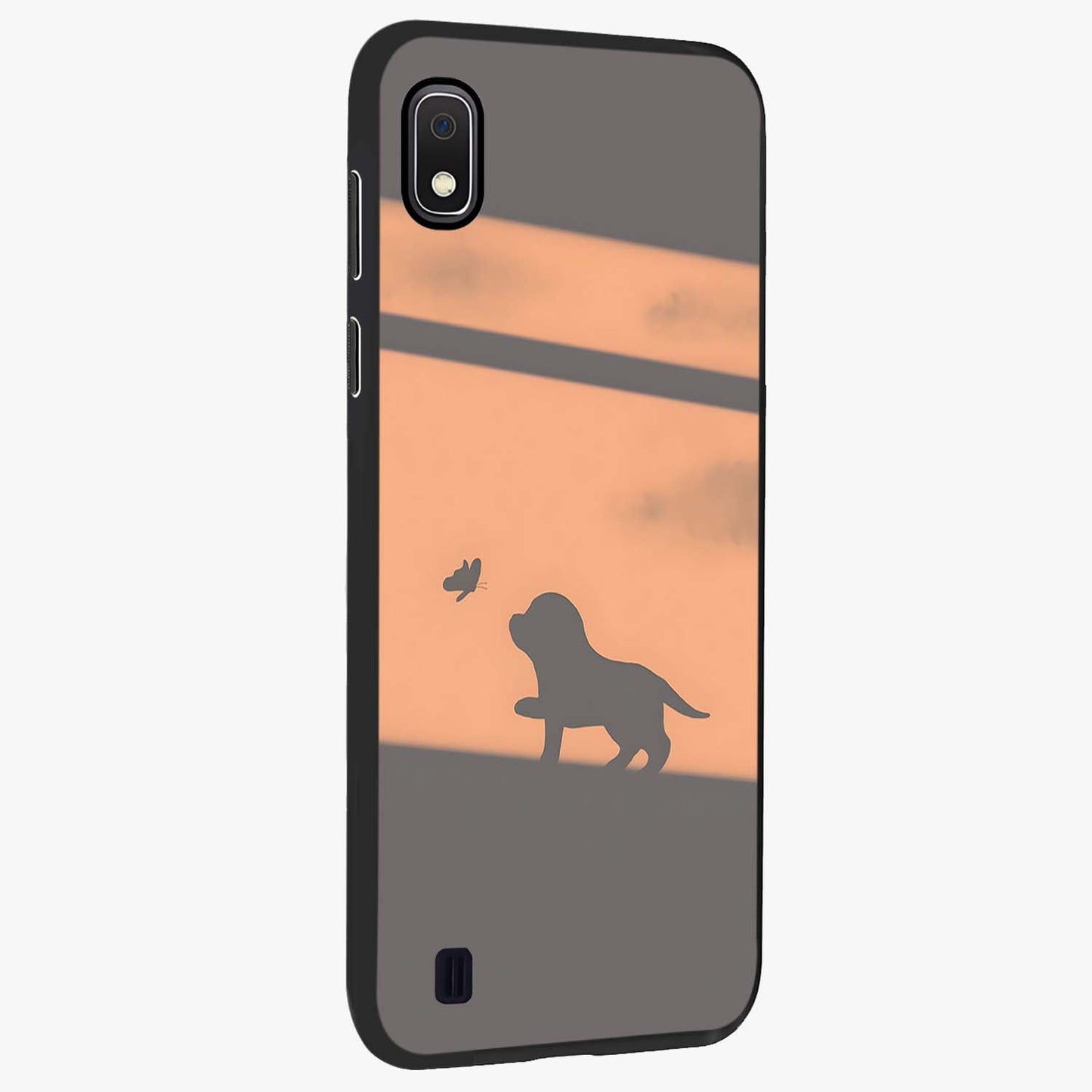 Puppy Shadow Art Glass Case upright view showcasing charming puppy artwork with creative silhouette theme.