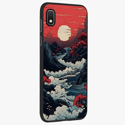 Red Sunset Scenery Glass Case upright view showcasing dramatic sunset scenery artwork with warm nature theme.
