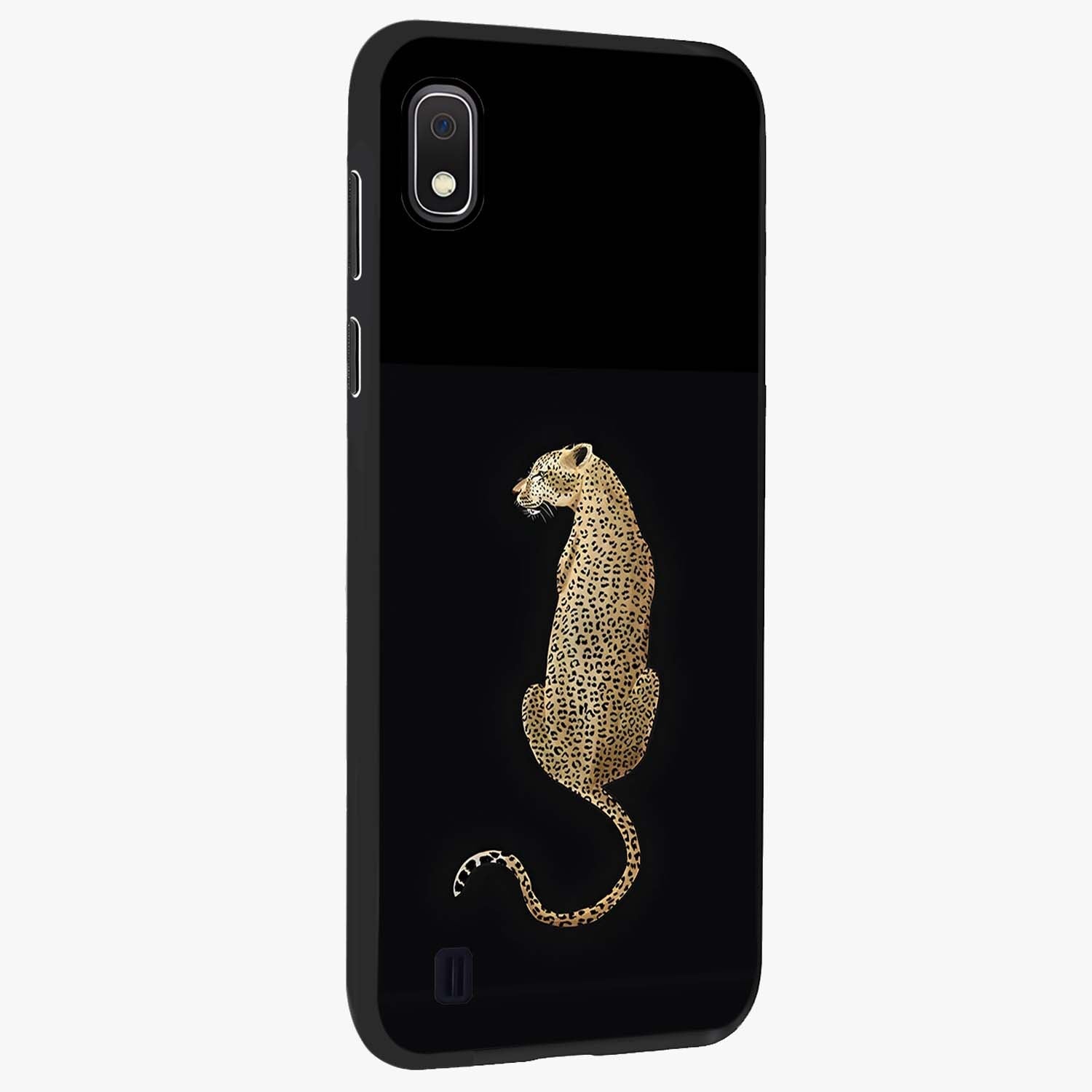 Regal Leopard Glass Case upright view showcasing striking leopard artwork with fierce wildlife theme.