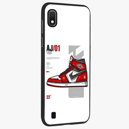Retro Sneaker Blueprint Glass Case upright view showcasing stylish sneaker illustration with vintage streetwear theme.
