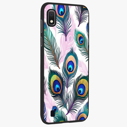 Royal Peacock Feathers Glass Case upright view showcasing elegant peacock feather artwork with decorative royal theme.