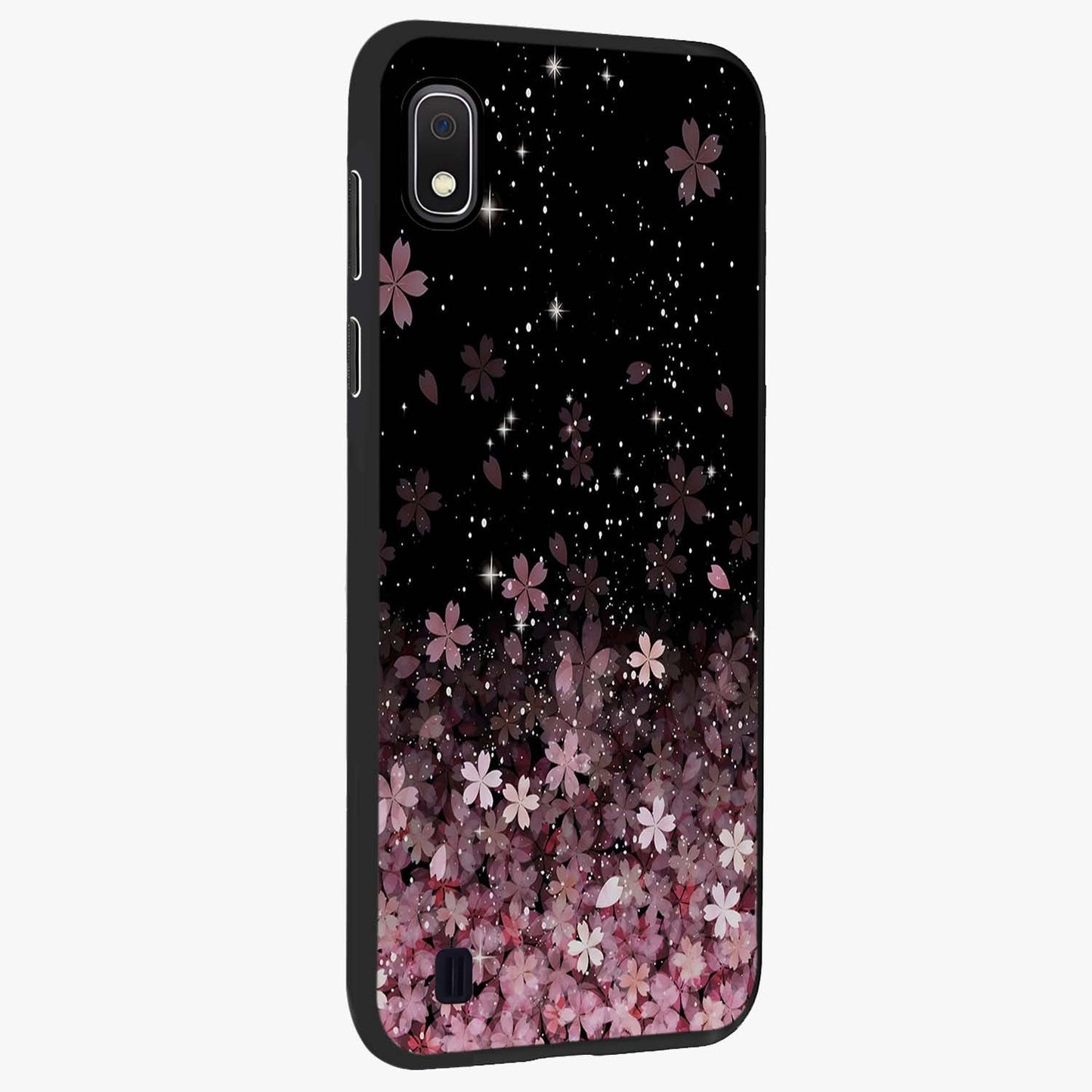 Small Starry Flowers Glass Case upright view showcasing charming floral artwork with dreamy starry theme.