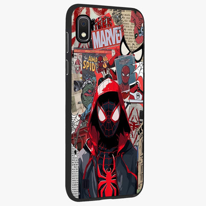 Spider Collage Street Glass Case upright view showcasing bold superhero artwork with urban street theme.