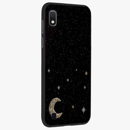 Twinkle Star With Half Moon Glass Case upright view showcasing glowing cosmic artwork with dreamy night theme.