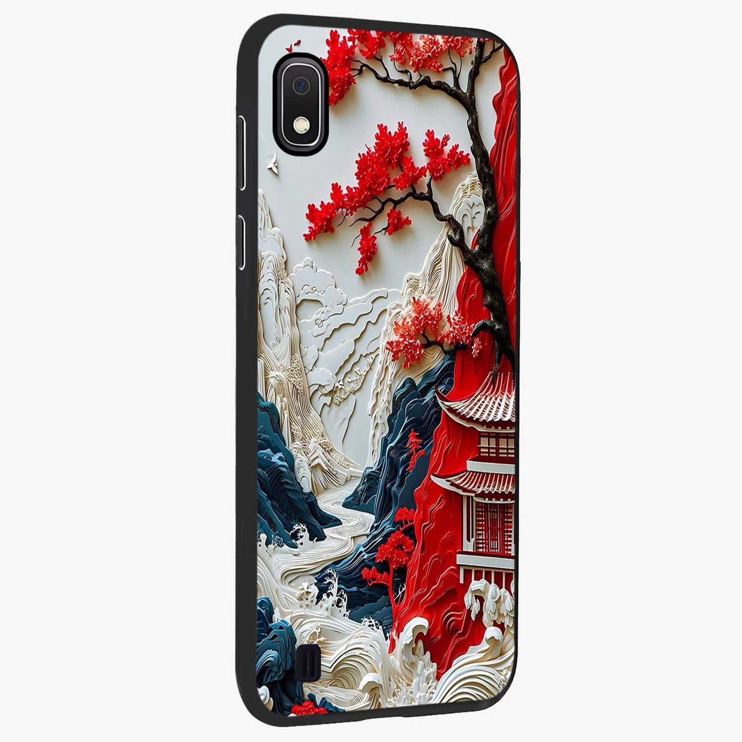 Whispers Of Sakura Waves Glass Case upright view showcasing delicate cherry blossom artwork with elegant nature theme.