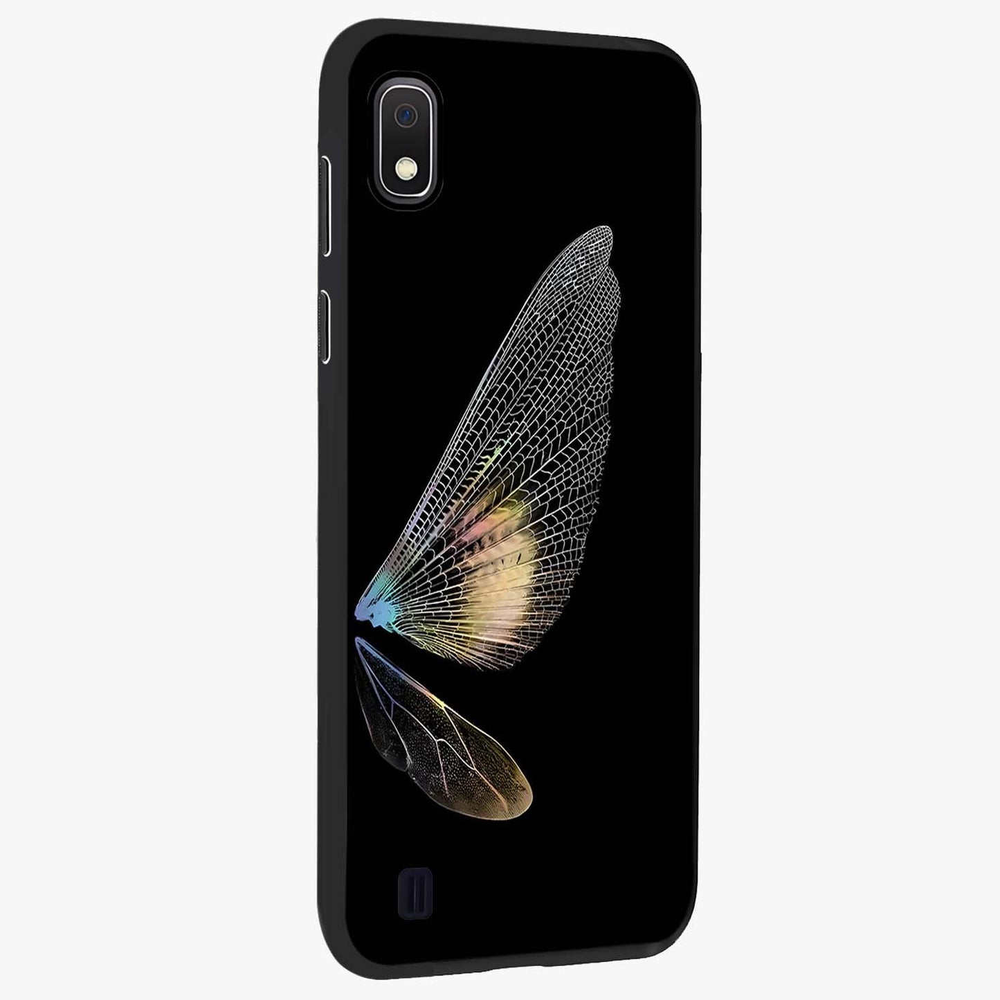 Whispers Of Wings Glass Case upright view showcasing elegant wing artwork with light airy theme.